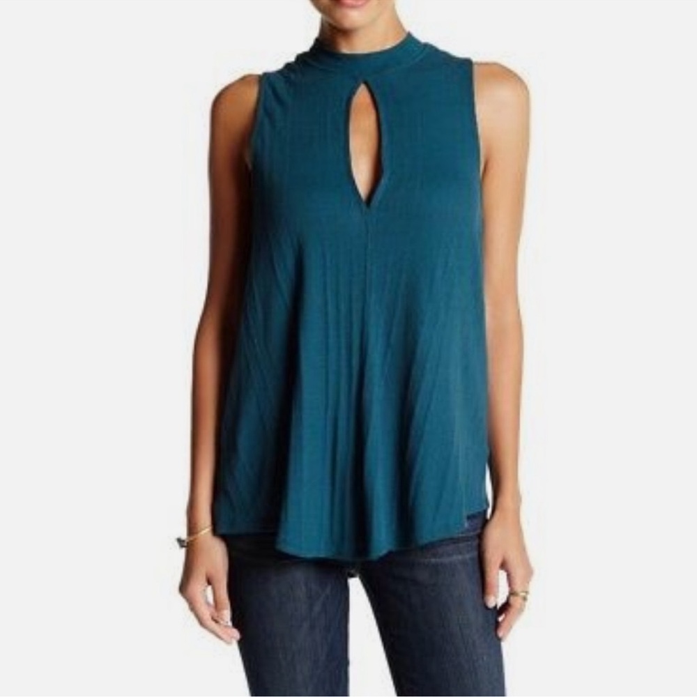 We The Free Faye Ribbed Keyhole Tank Blue Size Medium
